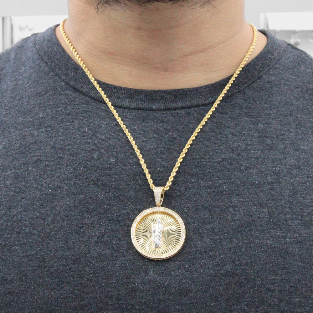 Dije de Oro 14k Medallón de San Judas en Diamantado con Zirconias mod. 7870