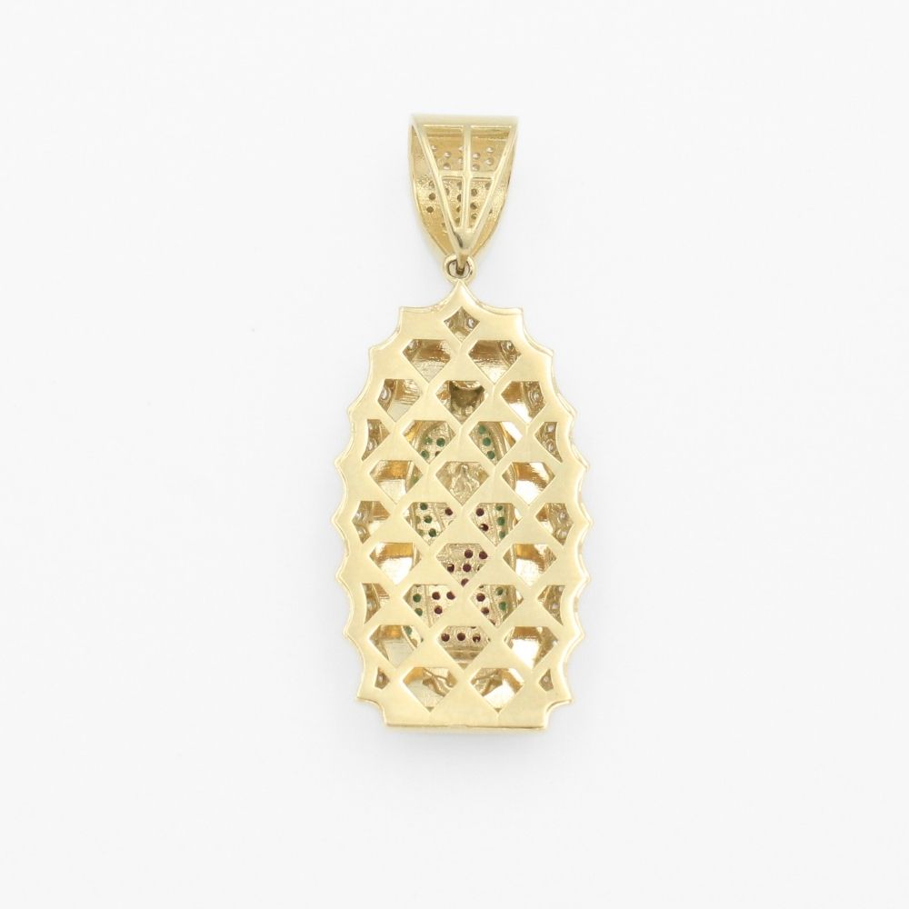 Dije de Oro 14k Virgen Guadalupe con Resplandor en Diseño Hueco e Incrustada con Zirconias mod. 9713