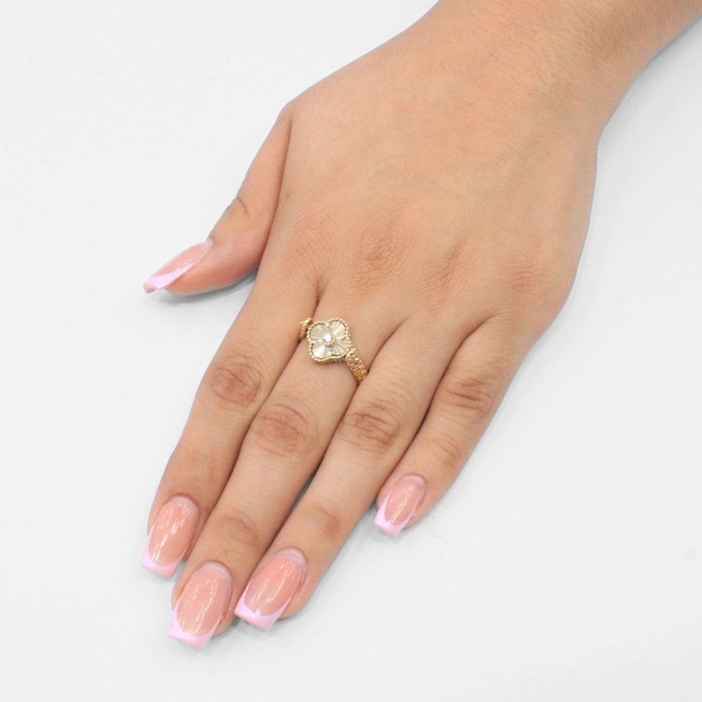 Anillo de Oro 14k Trébol Especial Giratorio con Malaquita y Zirconia mod. 9665