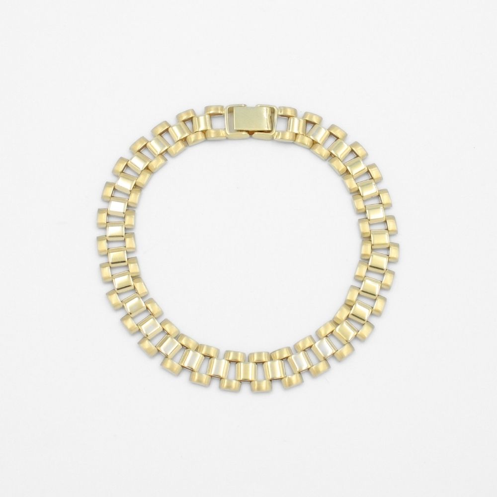 Pulsera de Oro 14k Tejido Ensamblado Hueco con Detalles en Tono Mate mod. 9804