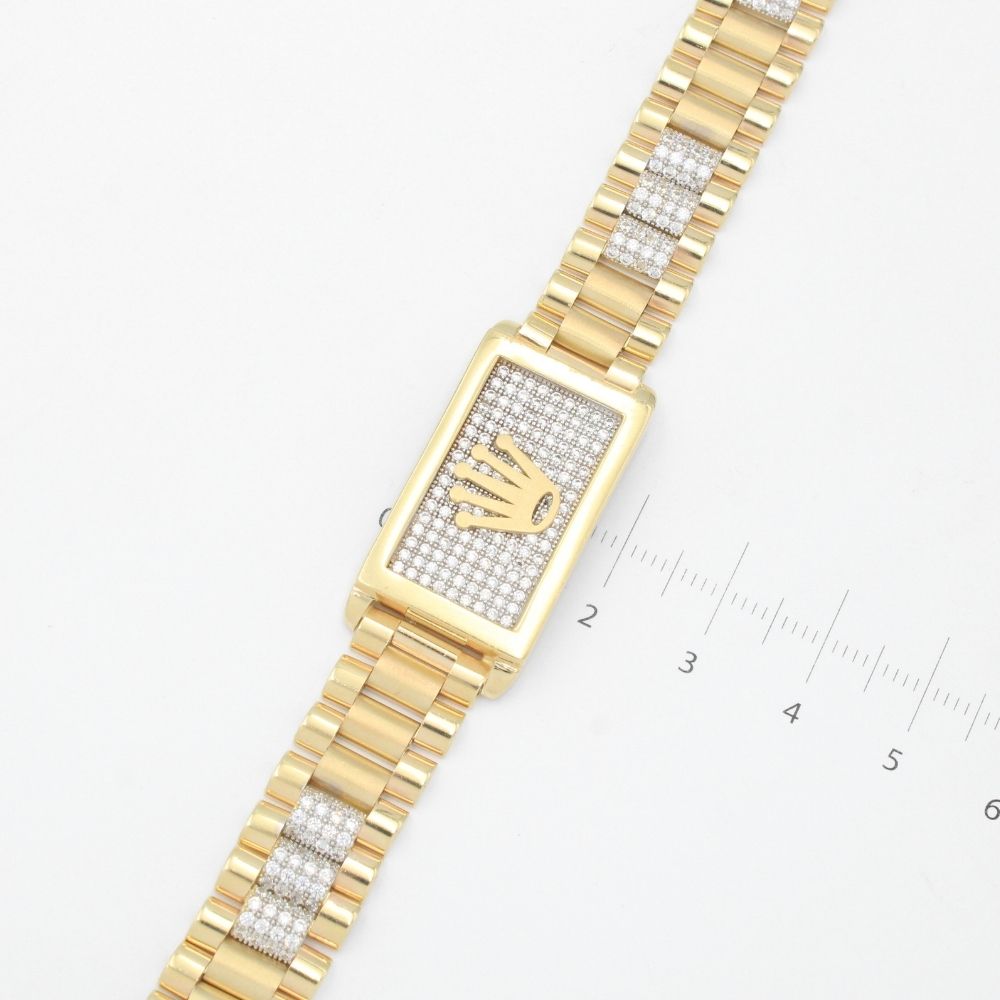 Pulsera de Oro 14k Plus Hueco con Placa de Corona en Incrustado de Zirconias Finas mod. 9382