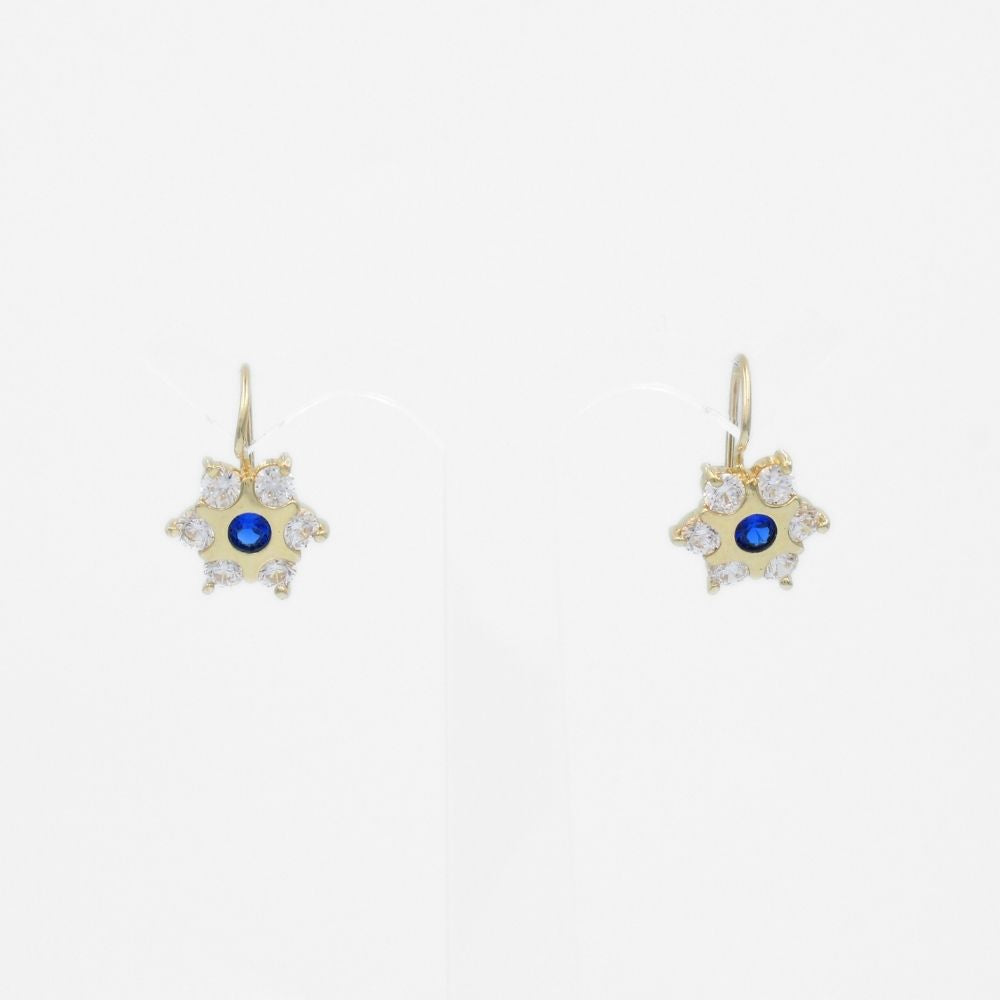 Arete con Broche Arillo de Oro 14k con Diseño Estrella Incrustado con Zirconia Azul mod. 9762