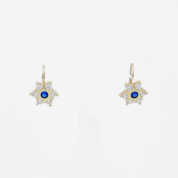 Arete con Broche Arillo de Oro 14k con Diseño Estrella Incrustado con Zirconia Azul mod. 9762
