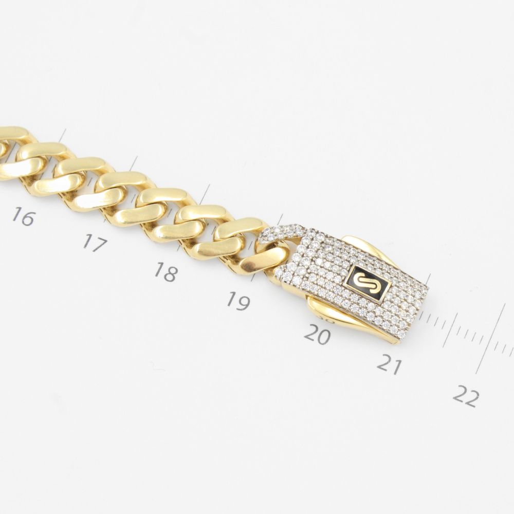 Pulsera Mónaco Chain 14k Modelo Edge Hueco con Broche Pavé mod. 9508
