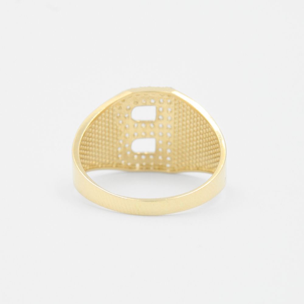 Anillo de Oro 14k con Letra B Incrustada con Zirconias mod. 8808
