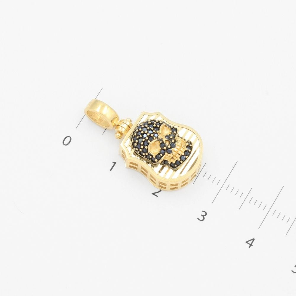 Dije de Oro 14k Diseño de Calavera con Incrutación de Zirconias en Color Negro mod. 9433