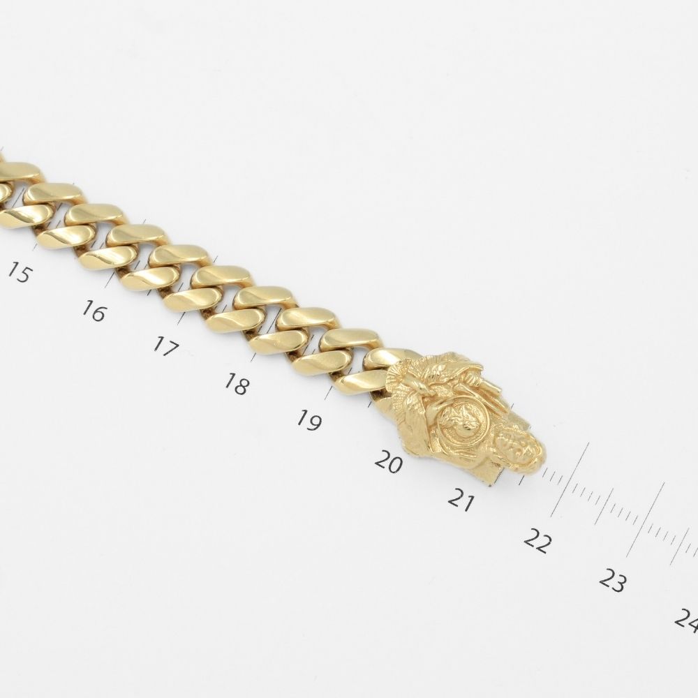 Pulsera de Oro 14k Tejido Barbado Hueco con Broche Especial de San Judas mod. 9742