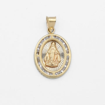 Medalla de Oro 14k de Diseño Oval Fino con Zirconias e Imagen de la Virgen Milagrosa mod. 9848