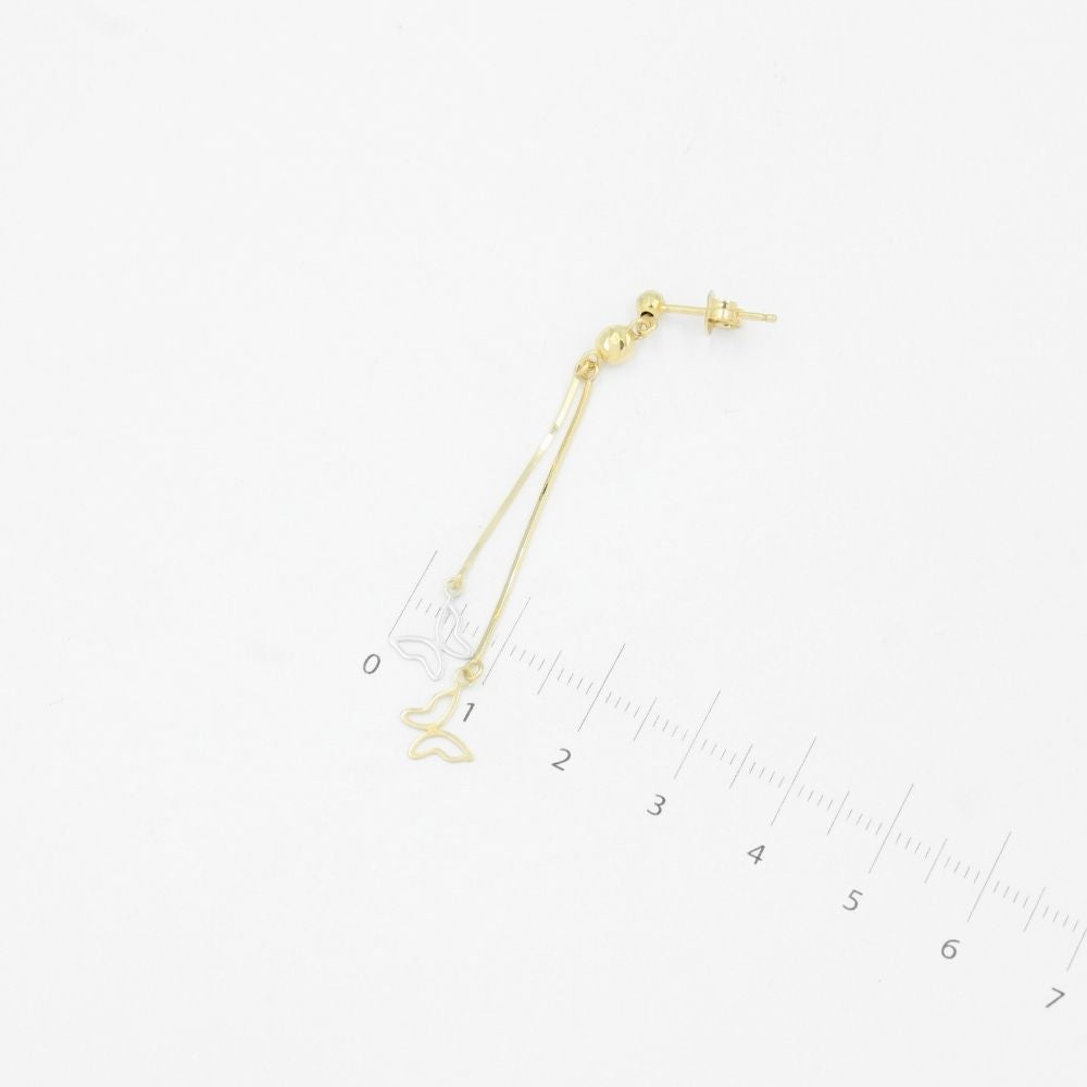Arete Largo de Oro 14k con Silueta de Mariposas Brillantes mod. 1162