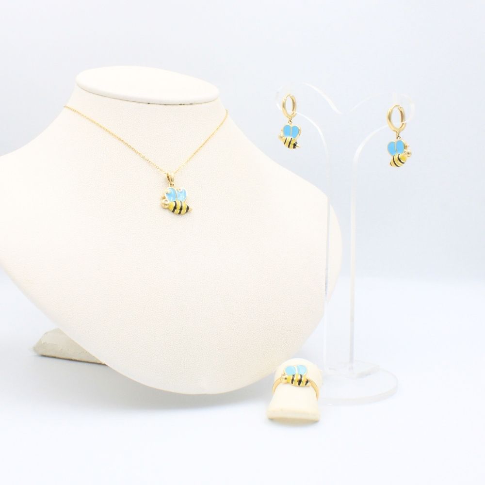Coordinado de Oro 14k Diseño de Abeja con Zirconias mod. 8978