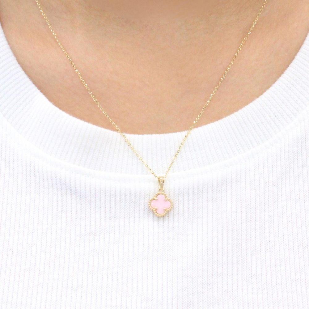 Gargantilla de Oro 14k Trébol de Jaspe Rosa mod. 9564