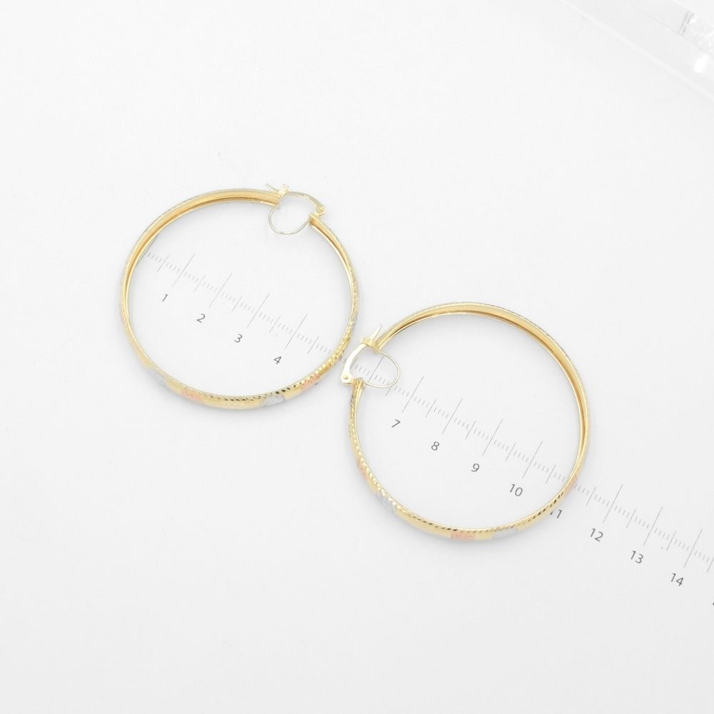 Arracada de Oro 14k Diseño Circular Hueco con Intercalado Diamantado mod. 9776