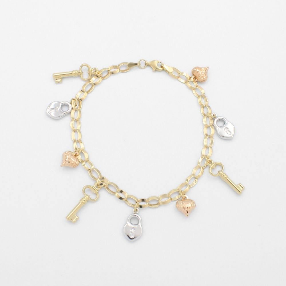 Pulsera de Oro 14k Diseño Fino y Brillante con Charms Lovely mod. 9692