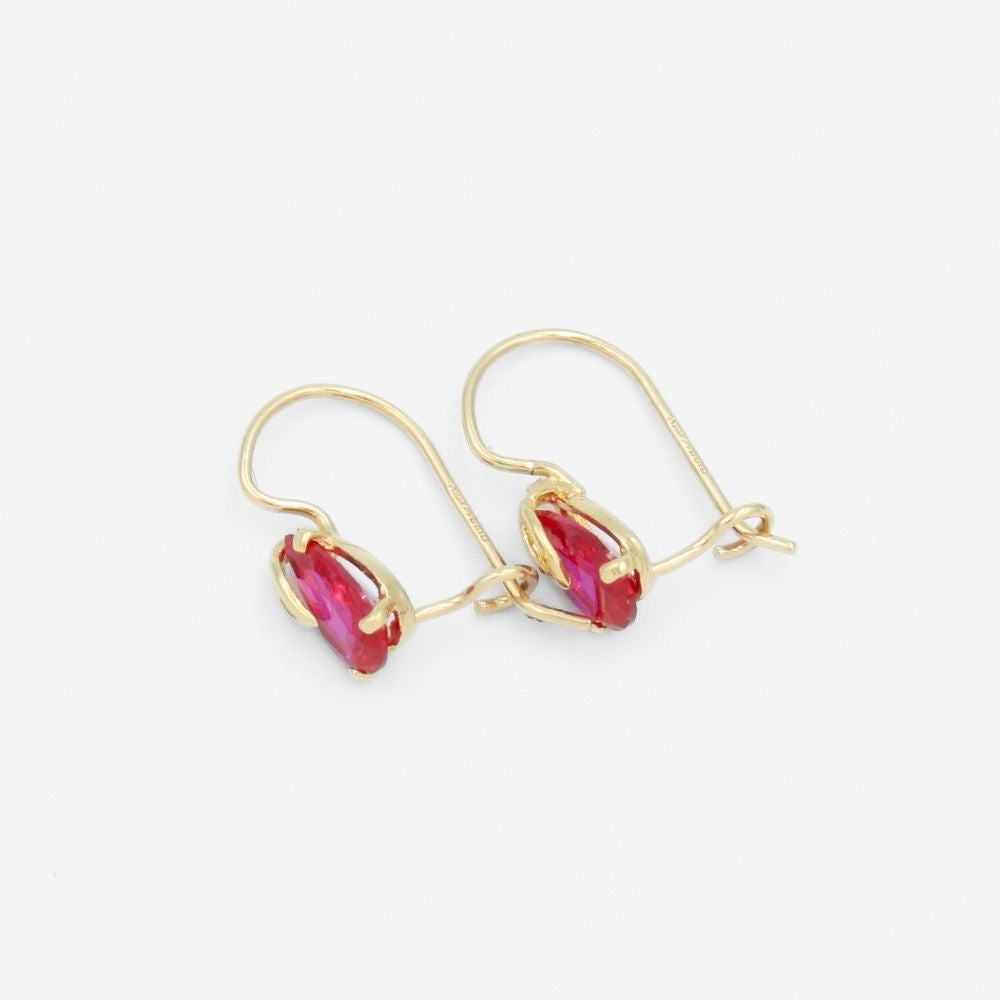 Arete con Broche Arillo de Oro 14k Gota de Zirconia Color Rojo Caramelo mod. 9766