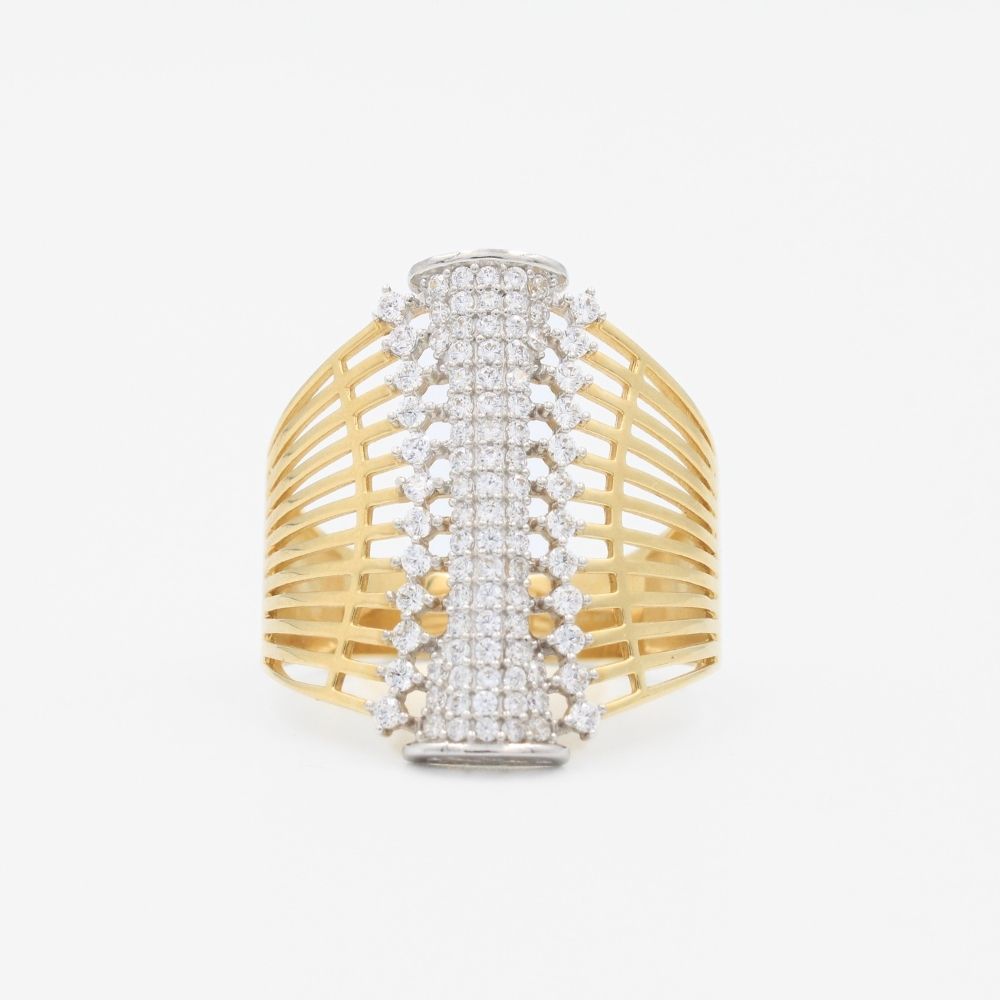 Anillo de Oro 14k Hueco Estilo Chunky con Zirconias de Corte Brillante mod. 9075