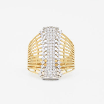 Anillo de Oro 14k Hueco Estilo Chunky con Zirconias de Corte Brillante mod. 9075