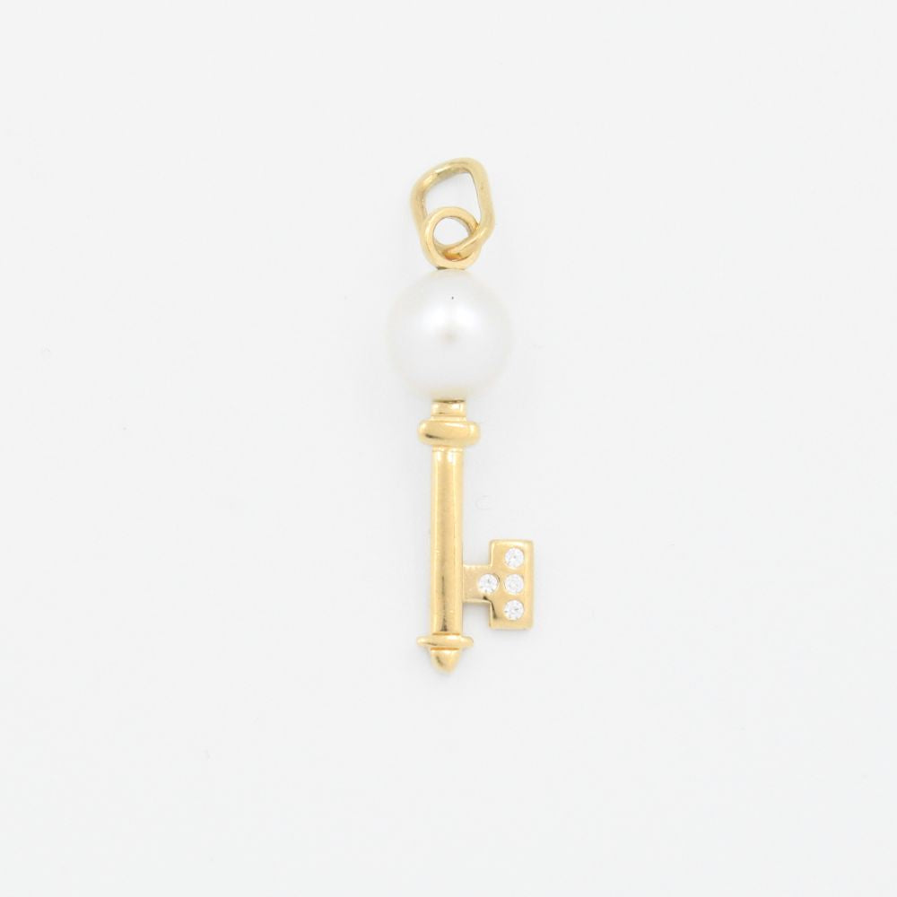Dije de Oro 14k con Diseño de Llave con Incrustación de Perla mod. 9125