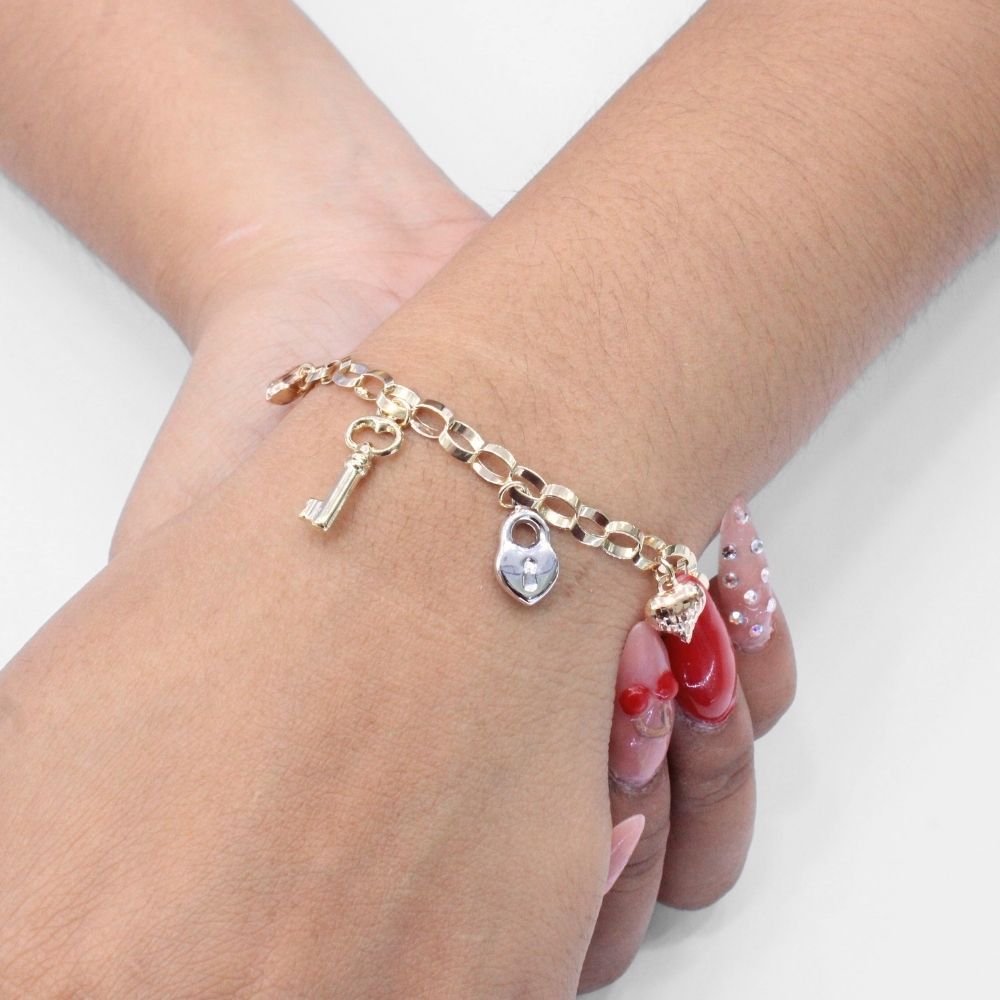 Pulsera de Oro 14k Diseño Fino y Brillante con Charms Lovely mod. 9692