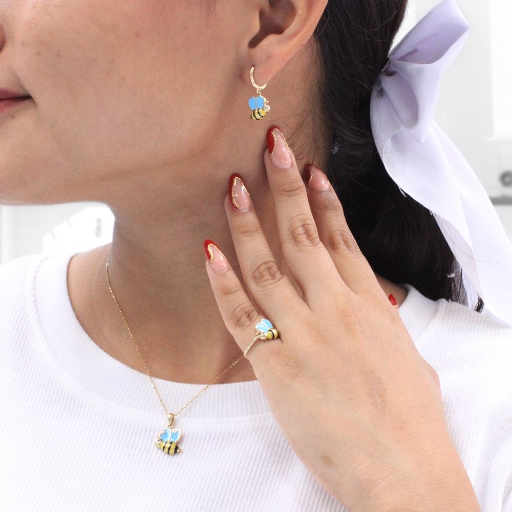 Coordinado de Oro 14k Diseño de Abeja con Zirconias mod. 8978