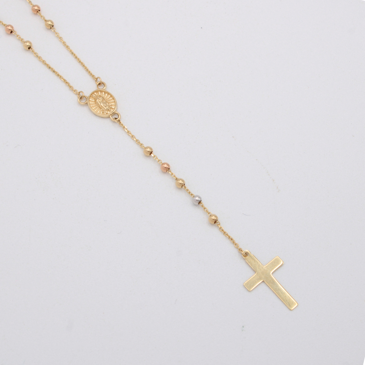 Rosario de Oro 14k  la virgen Guadalupe Anacalado y Esferas mini mod. 11190