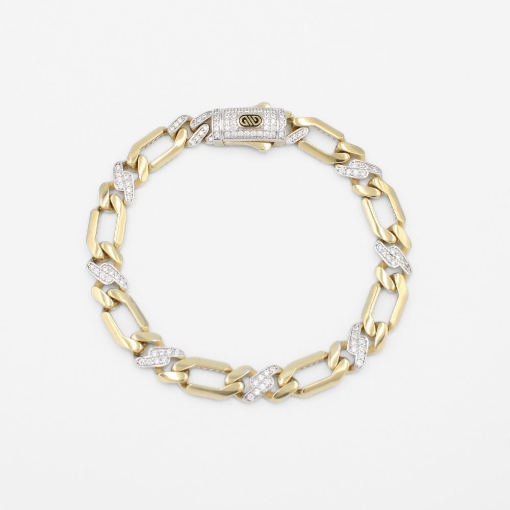 Pulsera de Oro 14k Tejido 2x1 Hueco Intercalado con Incrustación de Zirconias mod. 9743