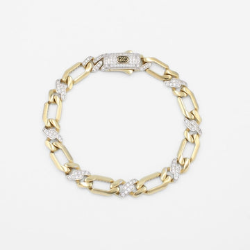 Pulsera de Oro 14k Tejido 2x1 Hueco Intercalado con Incrustación de Zirconias mod. 9743