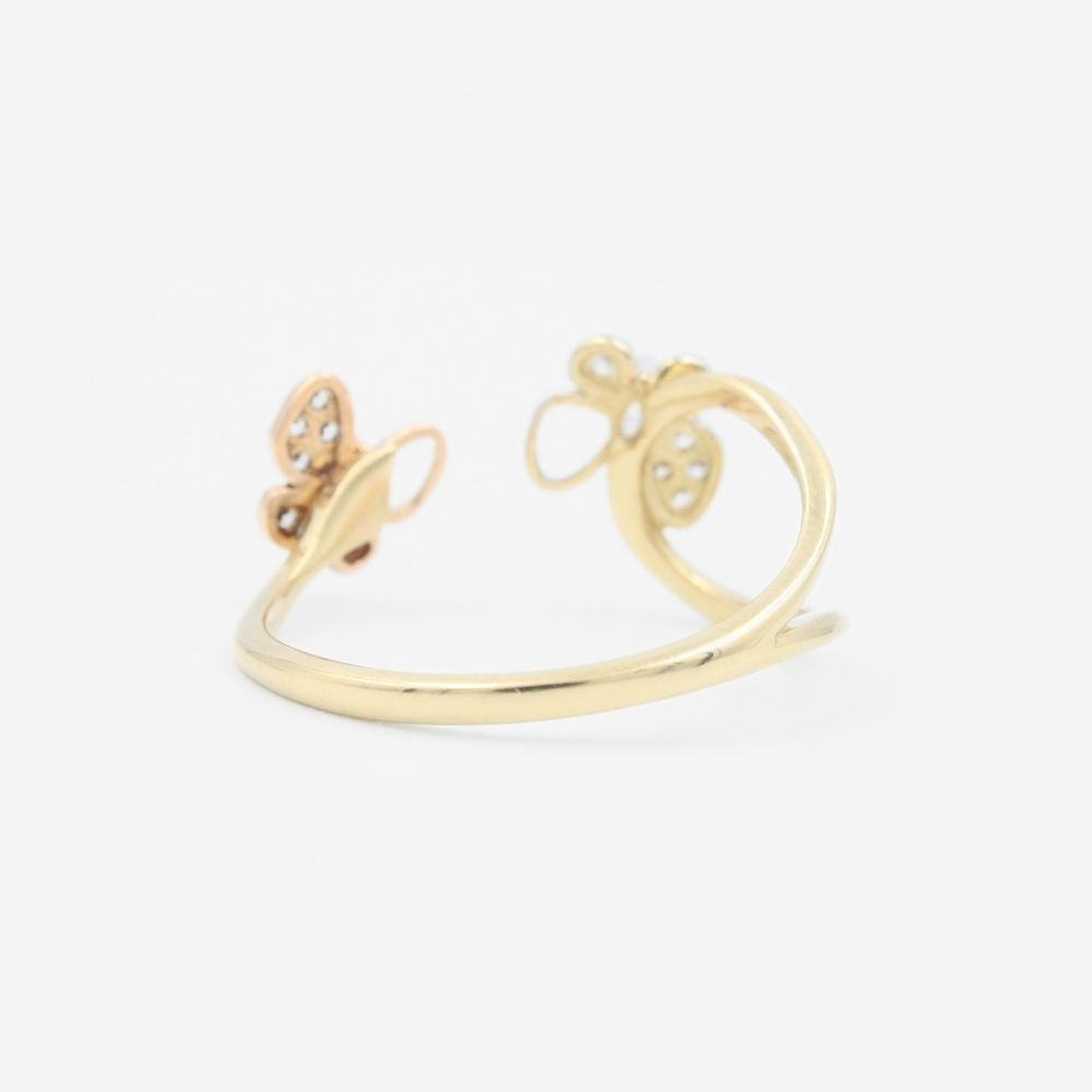 Anillo de Oro 14k Diseño de Estilo Abierto con Mariposas Incrustadas con Zirconias mod. 9275