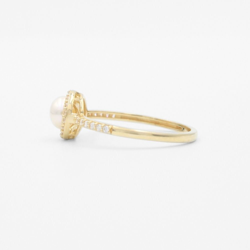 Anillo de Oro 14k Diseño con Perla Natural Detallada con Zirconias mod. 9585