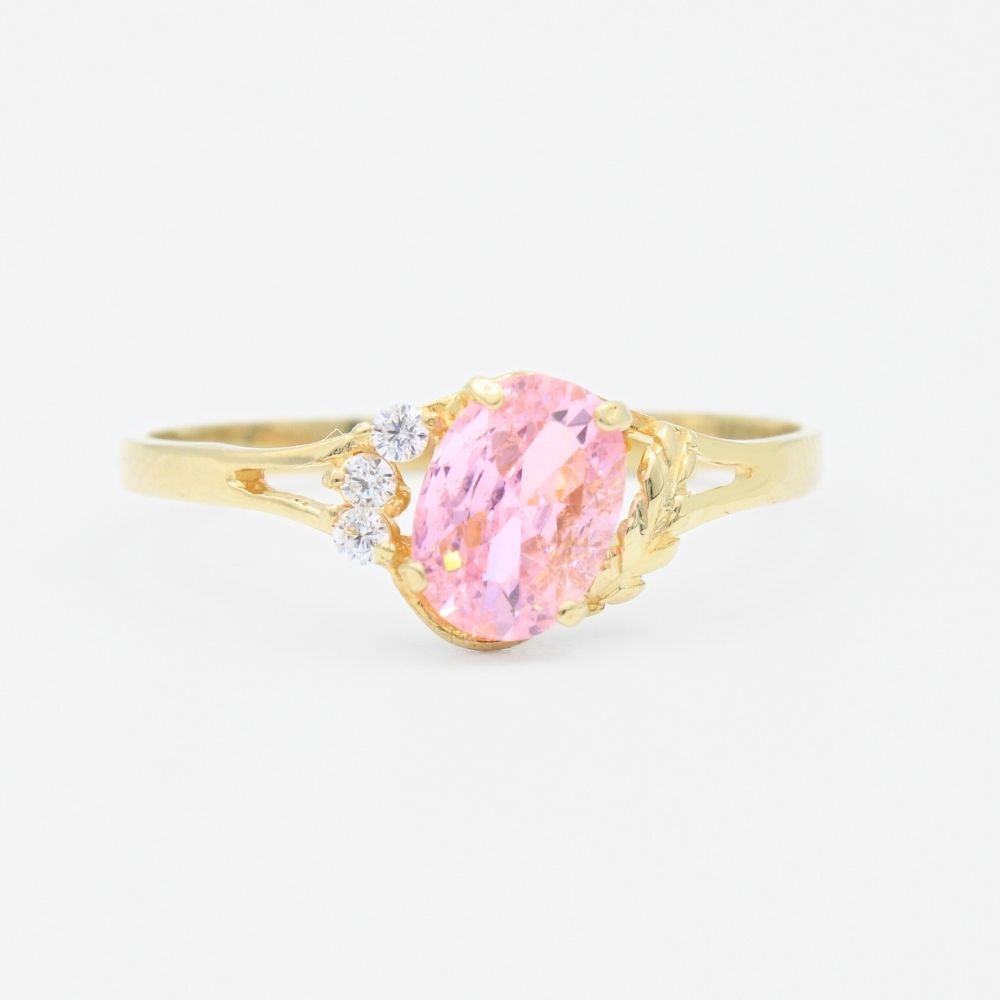 Anillo de Oro 14k Incrustado de Zirconia Color Rosa Brillante mod. 9196