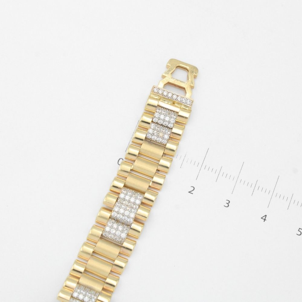 Pulsera de Oro 14k Plus Hueco con Placa de Corona en Incrustado de Zirconias Finas mod. 9382