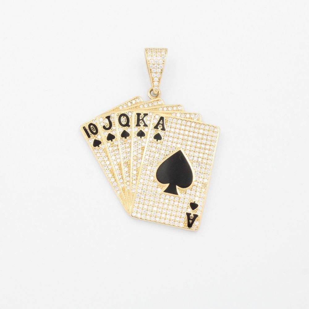 Dije de Oro 14k Diseño de Cartas de Poker Incrustado de Zirconias mod. 9477