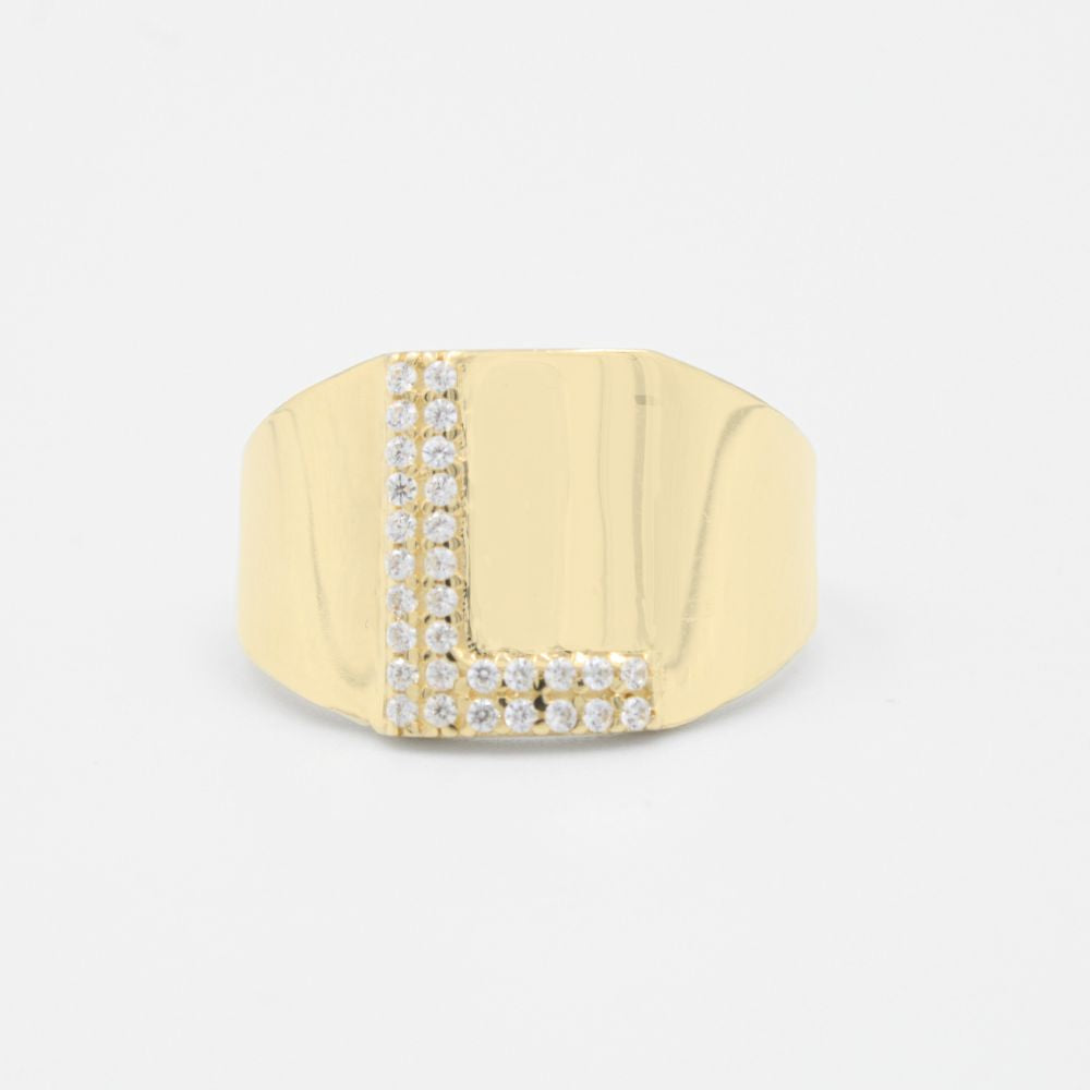 Anillo de Oro 14k con Letra L Incrustada con Zirconias mod. 8809