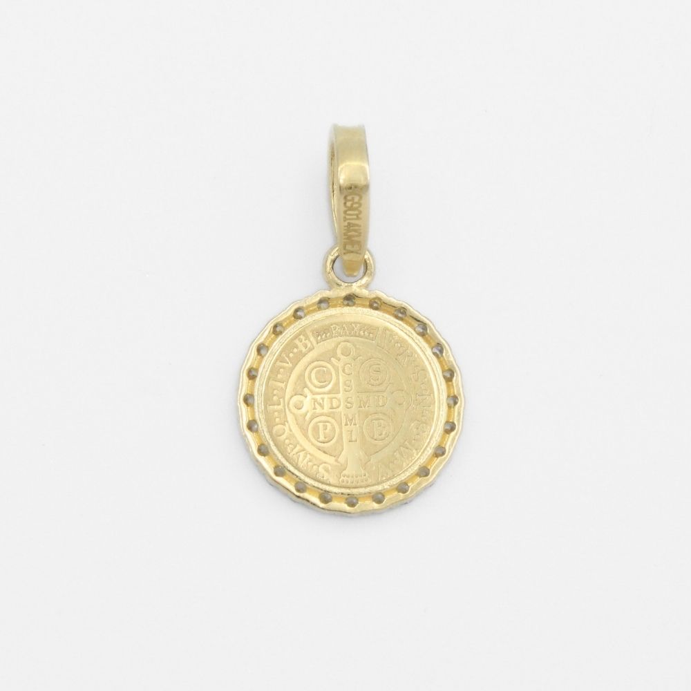 Medalla de Oro 14k San Judas Incrustado con Zirconias y Detallado con Diamantado mod. 9874