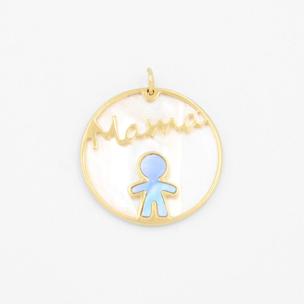 Dije de Oro 14k Diseño Circular Mamá con Incrustación de Madre Perla mod. 9246
