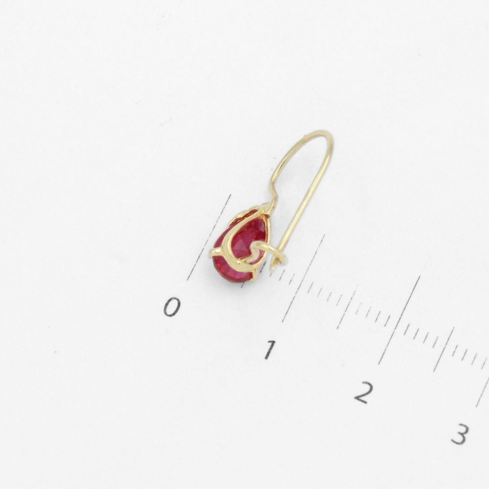 Arete con Broche Arillo de Oro 14k Gota de Zirconia Color Rojo Caramelo mod. 9766