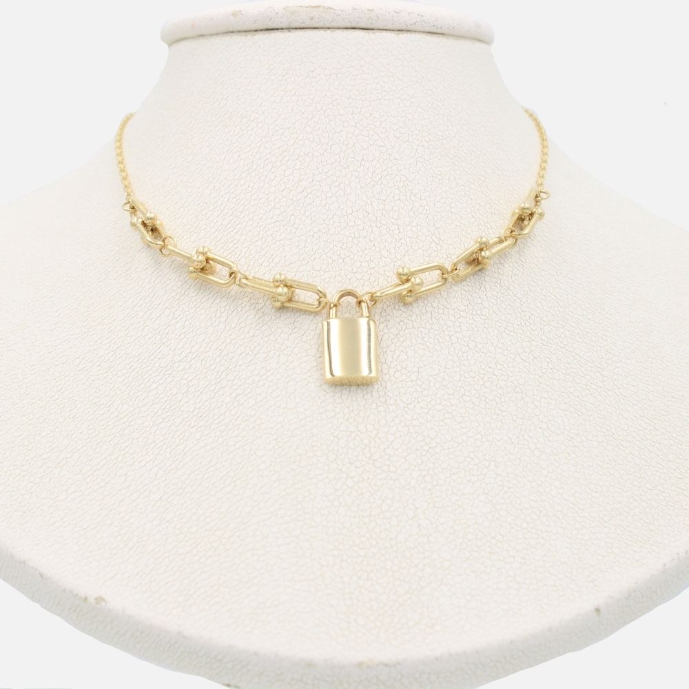 Gargantilla de Oro 14k Candado Elegante de Estilo Hueco mod. 8576
