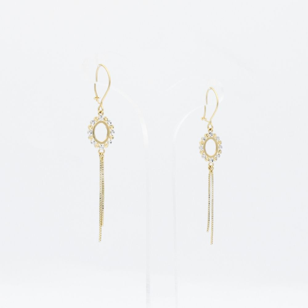 Arete Largo de Oro 14k Diseño con Martillado y Tiras Finas de Estilo Brillante mod. 5436