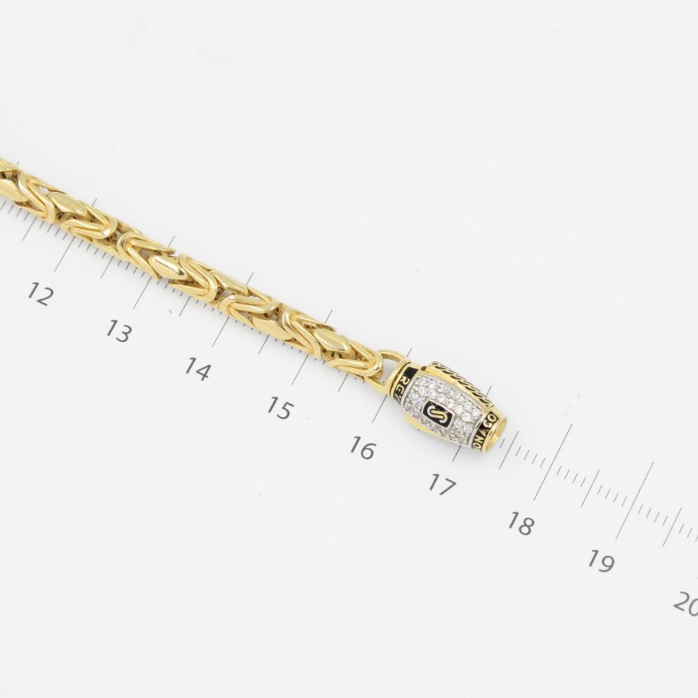 Pulsera Mónaco Chain 14k Modelo Rey Round Hueco con Broche Pavé mod. 8798