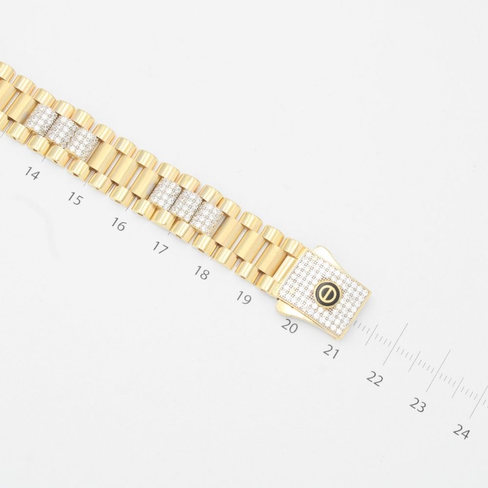 Pulsera de Oro 14k Plus Hueco con Placa de Corona en Incrustado de Zirconias Finas mod. 9382