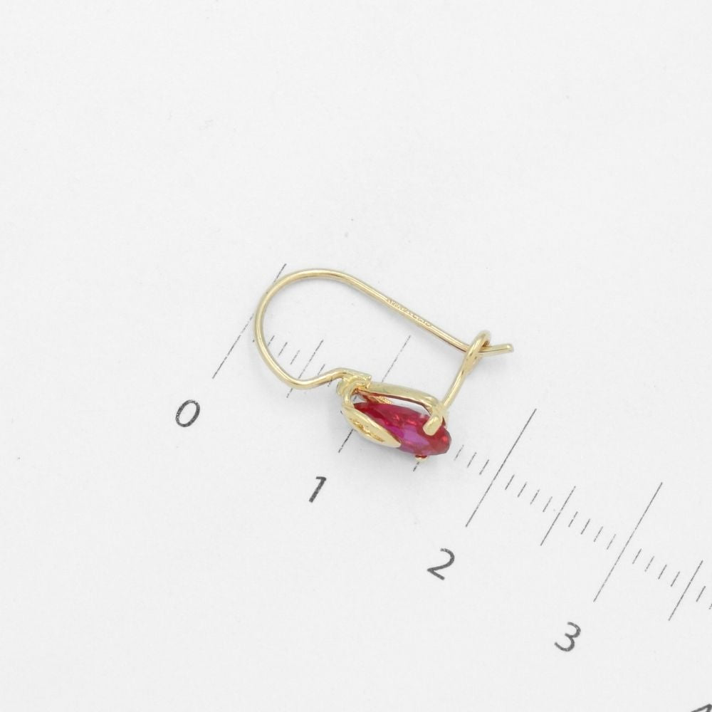 Arete con Broche Arillo de Oro 14k Gota de Zirconia Color Rojo Caramelo mod. 9766