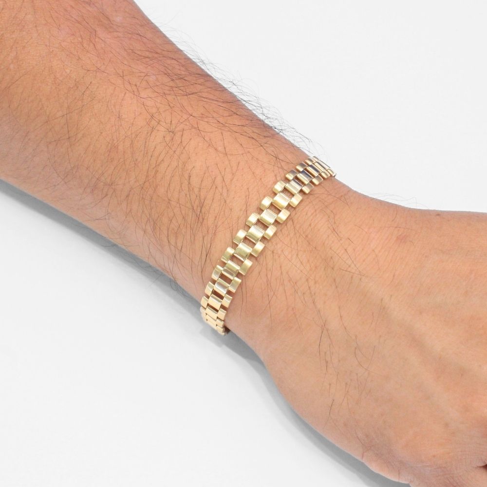 Pulsera de Oro 14k Tejido Ensamblado Hueco con Detalles en Tono Mate mod. 9804