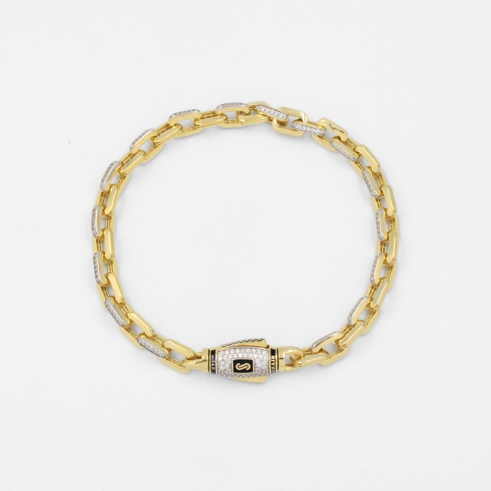 Pulsera Mónaco Chain 14k Modelo Cavo Hueco con Broche Pavé mod. 8799