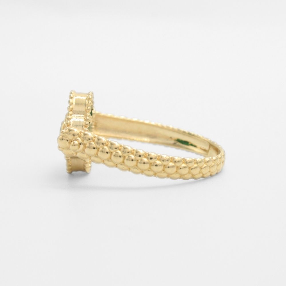 Anillo de Oro 14k Trébol Especial Giratorio con Malaquita y Zirconia mod. 9665
