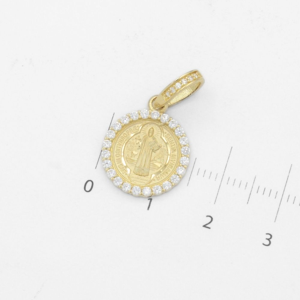 Medalla de Oro 14k San Judas Incrustado con Zirconias y Detallado con Diamantado mod. 9874