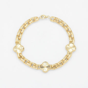 Pulsera de Oro 14k de Eslabones Huecos y Brillantes Detallada con Tréboles Diamantados mod. 8865