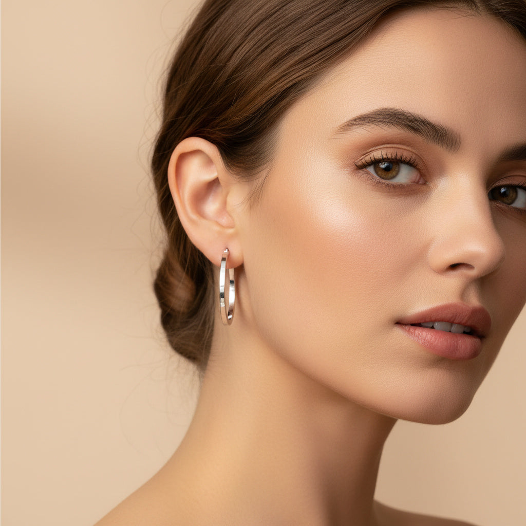 Arracada de Oro 14k Blanco con Diseño Hueco y Circunferencia Cuadrada mod. 10031