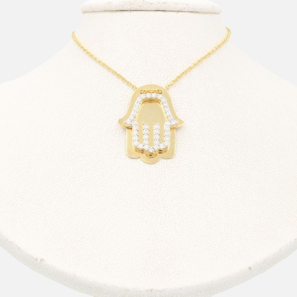 Gargantilla de Oro 14k Mano de Fátima en Placa Incrustada de Zirconias mod. 9171