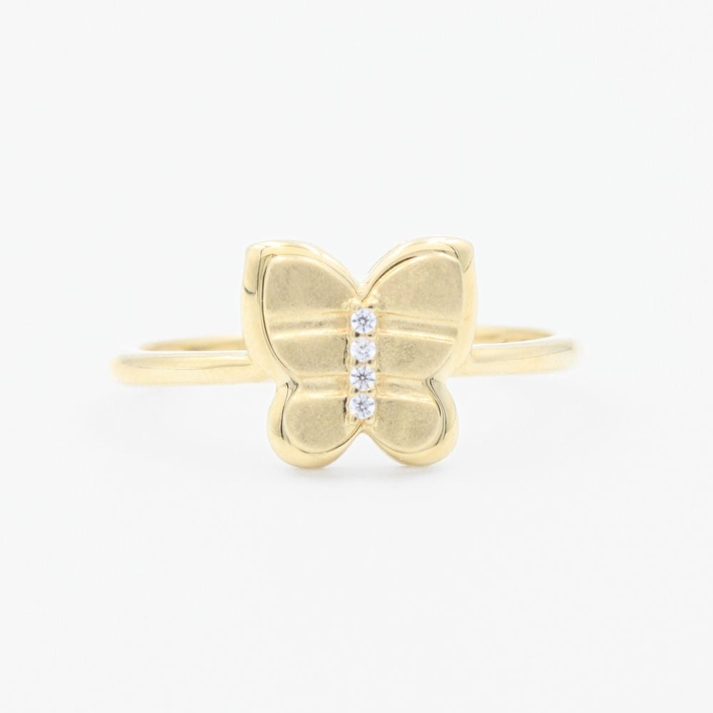Anillo de Oro 14k de Diseño de Mariposa Liso Incrustado de Zirconias mod. 9276