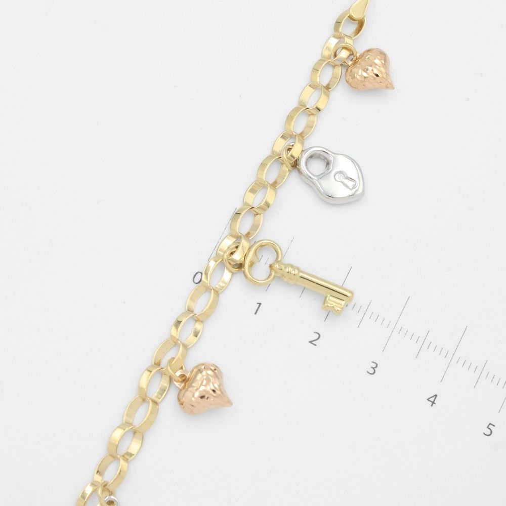 Pulsera de Oro 14k Diseño Fino y Brillante con Charms Lovely mod. 9692
