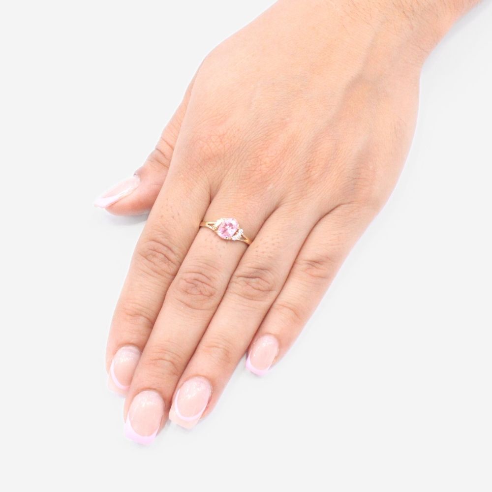 Anillo de Oro 14k Incrustado de Zirconia Color Rosa Brillante mod. 9196